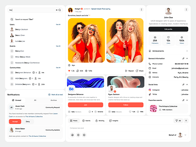 Social WebApp Components app design cards components concept create post dashboard design system interface post profile search social twitter ui ux webapp