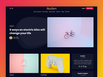 Auden - Ghost Theme (Dark Version) blog clean ghost ghost theme magazine minimal news premium themes