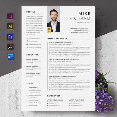 Modern CV / Resume a4 clean cover letter creatiforest creative curriculum vitae cv cv design minimal resume template