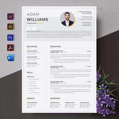 Modern CV Resume Template a4 clean cover letter creatiforest creative curriculum vitae cv cv design minimal resume template