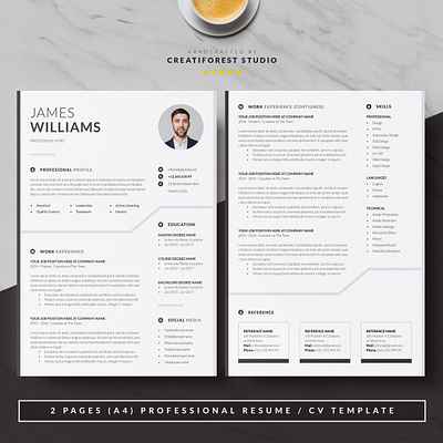 Professional 2 Resume Page a4 clean cover letter creative curriculum vitae cv cv design design minimal resume template