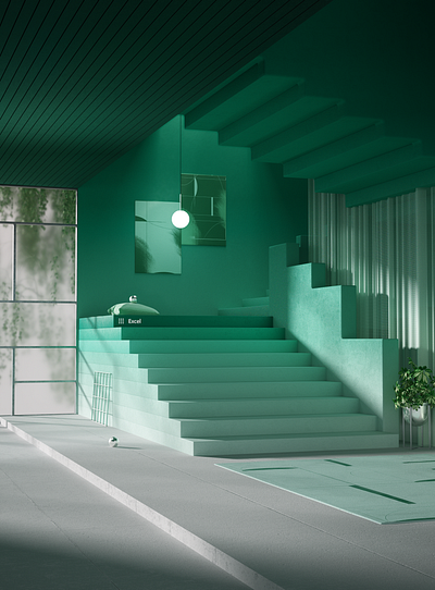 Staircase inspiration for Excel 💚 cinema4d emerald evergreen excel interiordesign lushgreen microsoft microsoft design objectdesign octane