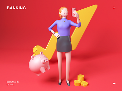 BANKING 3d app bank banking c4d cinema 4d elite finance girl gui iphone oc octane renderer people pig piggy bank red sexy ui ux
