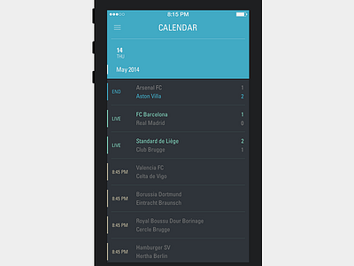 Goalstrm Calendar app clean design fans flat football freebie goalstrm layout soccer