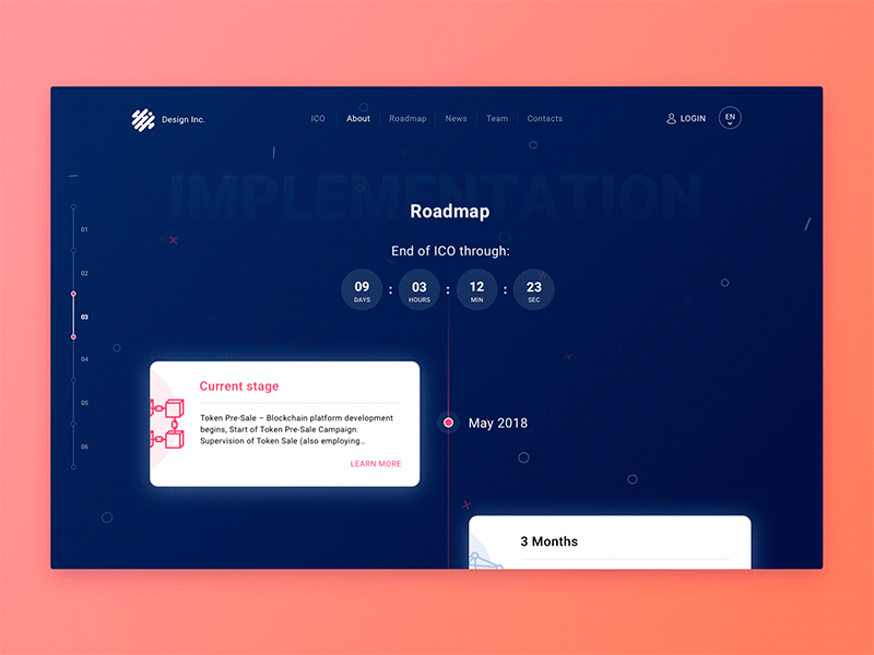 Roadmap #3 analytics bitcoin blockchain cryptocurrency contribution dashboard landing page ico token roadmap statistics ui design visual clean design
