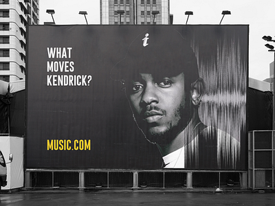 Music.com - The Branding 2 advertising billboard black black white bold branding copywriting headline hero illustration kendrick lamar key visual large format logo minimal music outdoor photo print typography
