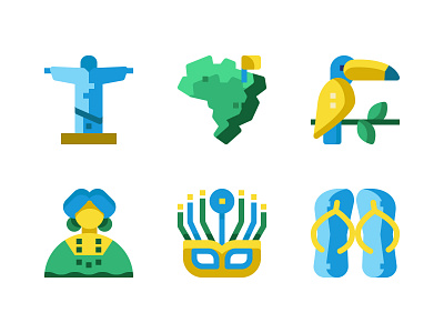 Brazil flat icons bird brazil brazilian costume design flat graphic icon icons illustration jesus landmark logo map toco traditional ui vector website woman