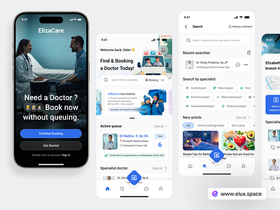 ElizaCare - Hospital Booking Mobile App appointment appointment system booking clinic doctor doctor booking healthcare healthcare service hospital hospital queue medical medical app online consultation patient patient care queue specialist telemedicine treatment virtual checkup