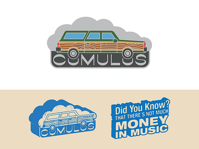 Not Much Money In Music 3d band band shirt cloud cumulus enamel pin folk gig poster illustration illustrator indie rock merch merchandise retro road trip rock and roll station wagon t shirt throwback vector