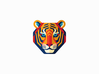 Geometric Tiger Head Logo animal bold branding cat colorful design emblem gaming geometric icon identity illustration jungle logo mark sports symbol tiger vector wild