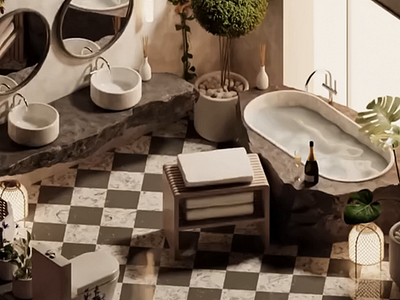 Botanical Sanctuary Bathroom 3d 3d bath 3d bathroom 3d design 3d inetrioe 3d modeling 3d rendering 3d room bathroom bathroom interior creative digital art graphic design interior design modern motion graphics nature inspired plant plants