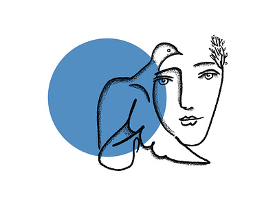 Dove and Woman - Picasso Inspired 2d art blue dove drawing fine graphic design line art minimalist picasso sketch woman