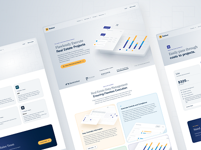 Rabbet.com - Redesign b2b bento branding clean construction construction finance design finance homepage illustration landing page logo product project management real estate saas ui web website yellow