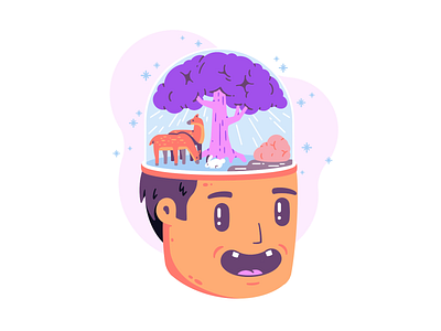 Brain bloom 2 animal character deer development growth happy head illustration nature personal rabbit shine thierry fousse tree wellbeing