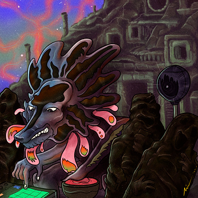"Fantasy Dj" art branding cartoon color pencil comics cover design dj draw dream fantasy fun illustration manga monster music scene temple vintage water ink