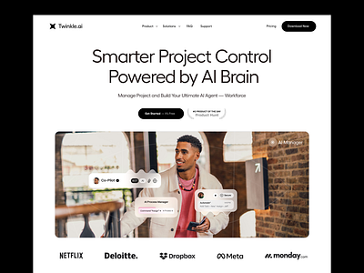 Landing Page for - AI Project Management ai ai landing page ai product ai website b2b figma framer landing page landing page design product product design project management saas saas website startup ui user experience web3 webflow website design