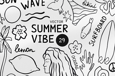 Hand Drawn Summer Vibes Collection design design elements doodle illustration graphic design hand drawn hand painted illustration line art summer vibes surf clipart surf collection vector illustration