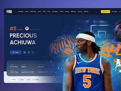 NBA player profile - redesign concept animation basketball dynamic knicks logo nba nba player new york knicks precious achiuwa redesign redesign concept score table sport sport page sport score sport website sports ui uiux web design