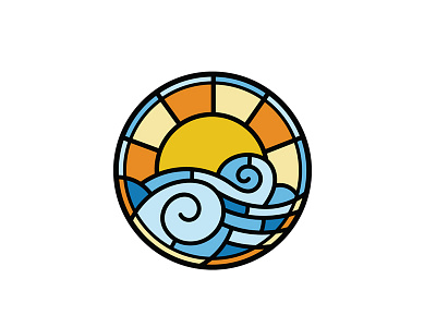 Sun over clouds - logo design branding circle circular clouds colorful illustration logo logo design ocean stained glass sun sunrise vivid water