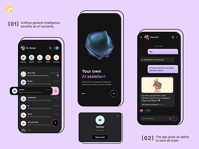AI Assistant App ai app app design artificial intelligence assistant bot chat chat gpt dark gpt interaction mobile mobile design mobile ui personal assistant siri ui ux virtual assistant